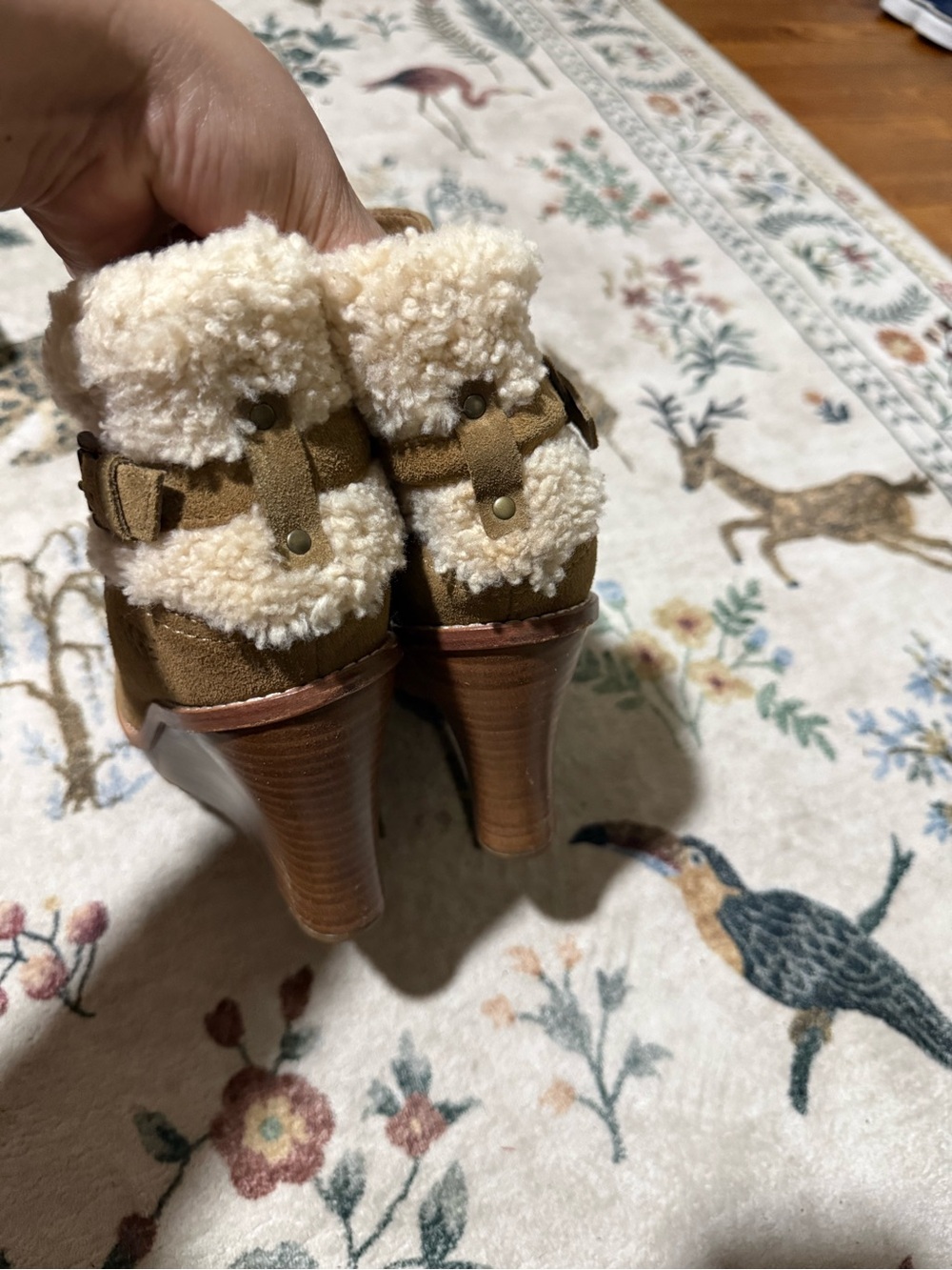 UGG Australia Brown Chestnut Suede Shearling Fur Anais Wedge Bootie US 8.5 - Picture 4 of 8